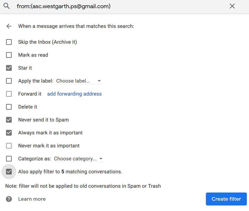 Gmail Filters Step 3